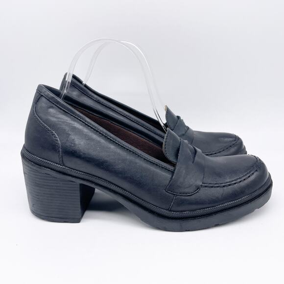 Sandro Moscoloni Woman's Black Leather Block Heel Penny Loafers Size 9M - Picture 3 of 11